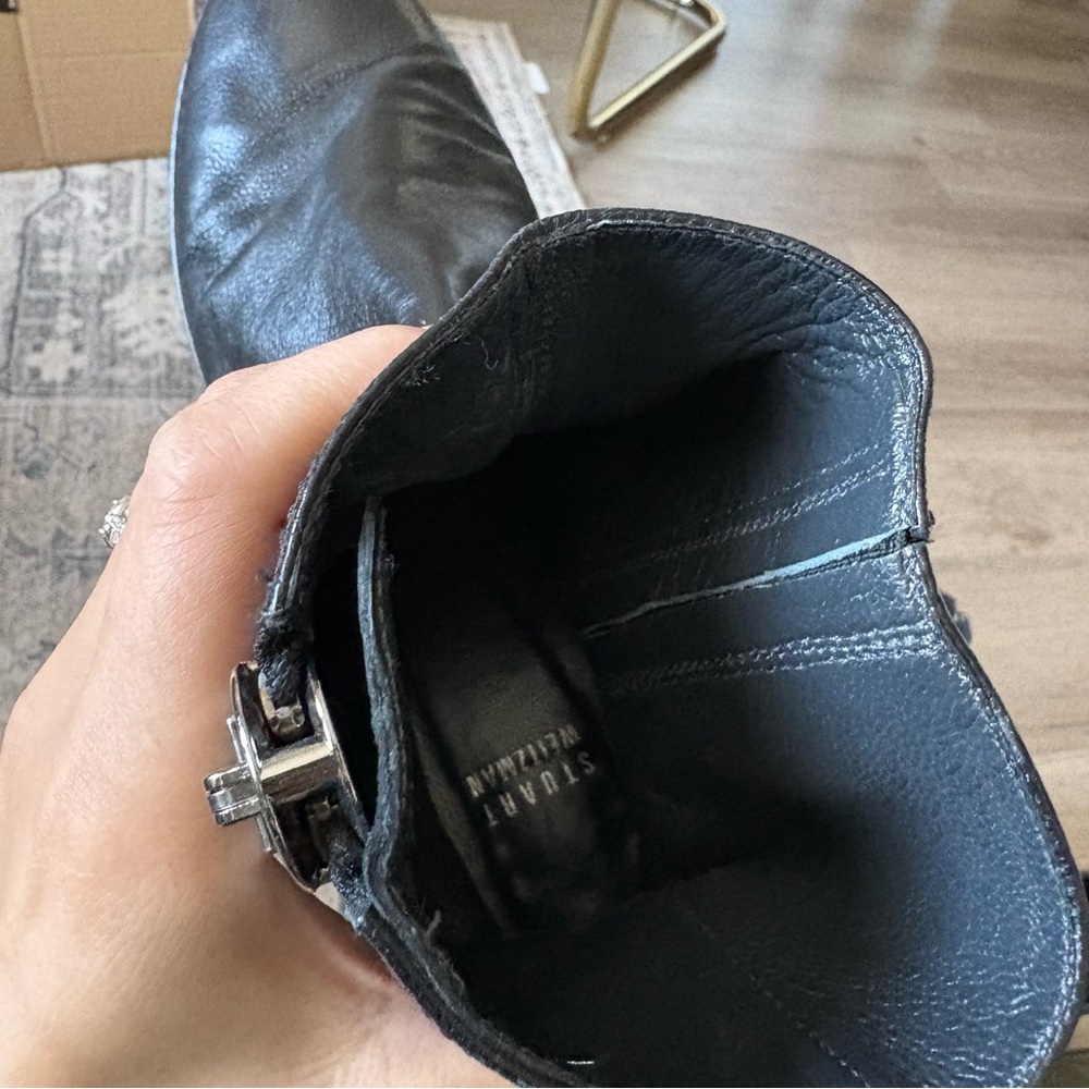Stuart Weitzman Winzipper Black Nappa Leather Side-Zip Ankle Boots 8.5 - Picture 7 of 10
